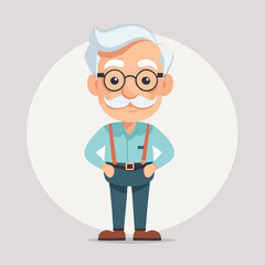 Old man grandpa with glasses cartoon illustration elder character design