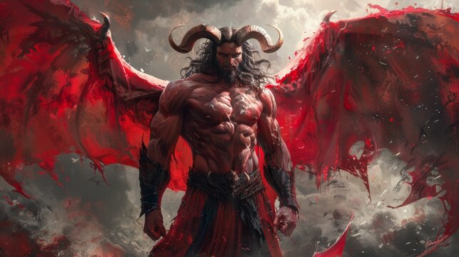 Digital illustration painting devil,demon in hell, digital art style,Burning diabolic demon summons evil forces