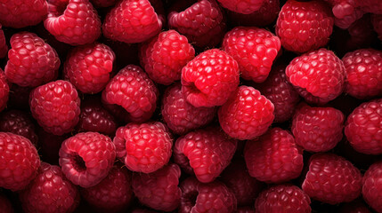 Fresh sweet red raspberries arranged together representing for Background. Top view