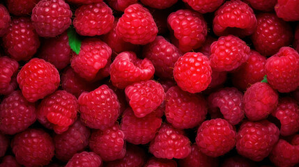 Fresh sweet red raspberries arranged together representing for Background. Top view