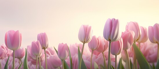 Group of colorful pink tulips.