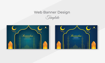 Abstract dynamic Ramadan sale offer celebration web banner design.
