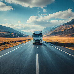 Captivating Front View of Truck on Wide Open Road 
