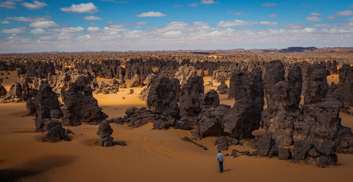 View of rock formation in the desert near Ghat, Sahara desert, Libya.