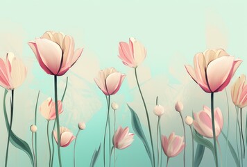 Pastel Elegance: Stylized Tulips on Turquoise - A Generative AI Creation
