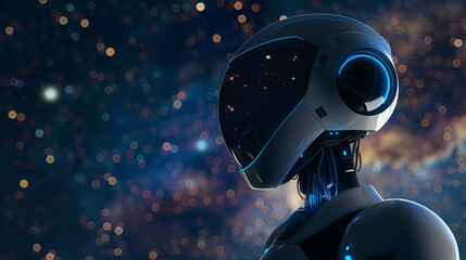 An AI-powered robot, drifting in outer space with a backdrop of the Milky Way. Generative AI.