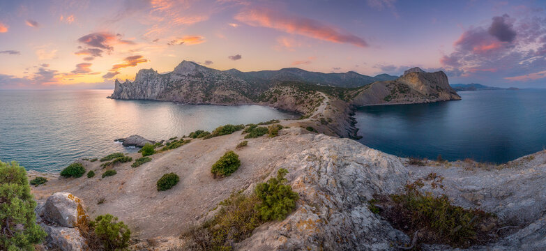 Panoramic view of the coastline on the Crimea Peninsula, Novyi Svit, Crimea.