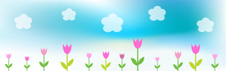 White clouds, sky, tulips, web banner