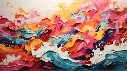 Fototapeten "Indulge in the vibrant energy of this abstract background, featuring a burst of bright and colorful waves. Let your mind wander as you explore the endless possibilities of this visually stunning piec © Zulfi_Art