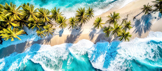 Strand, Meer, Palmen, Küste von oben  - obrazy, fototapety, plakaty