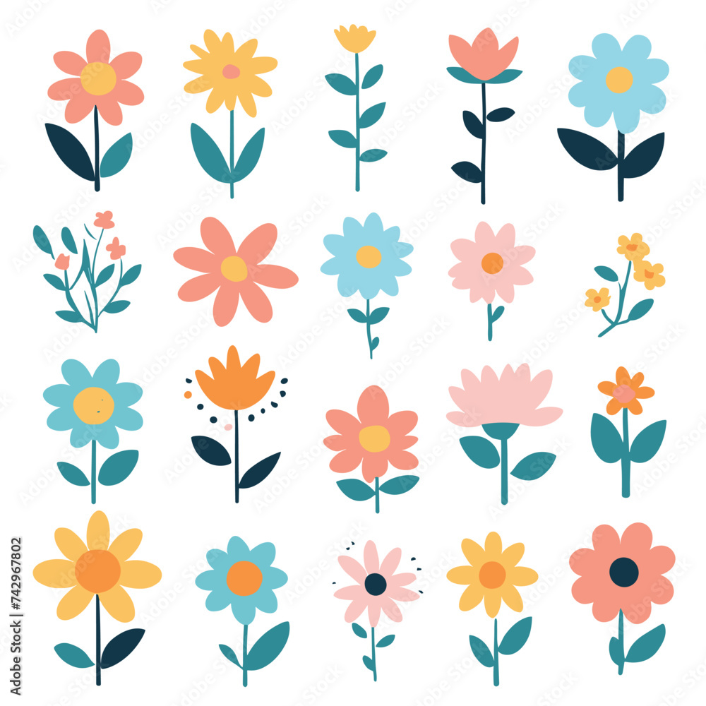 Wall mural Flowers vector illustration floral set cute collection