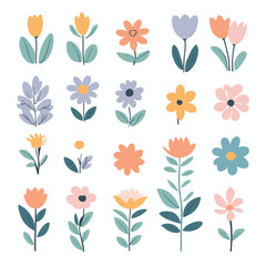 Flowers vector illustration floral set cute collection