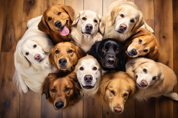 top view of group of cute dogs