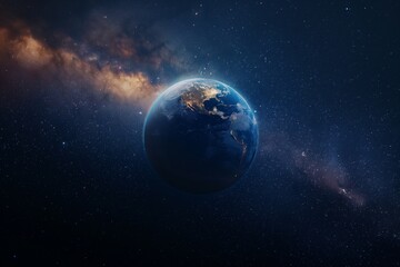 The image of Earth with a starry sky behind it emphasizes how alone our planet is in the vastness of space.