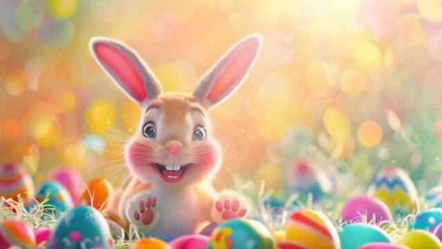 cute baby easter bunny with colourful easter eggs easter holiday concept Generative AI