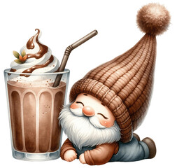 Chocolate Gnome is holding a chocolate Watercolor Clipart