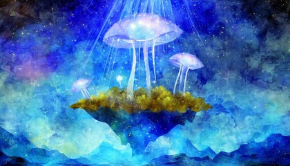 Fototapeta na wymiar Surreal Dreamscape: Floating Islands and Giant Glowing Jellyfish (Generative AI)