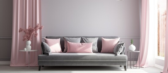 gray sofa and pillows.