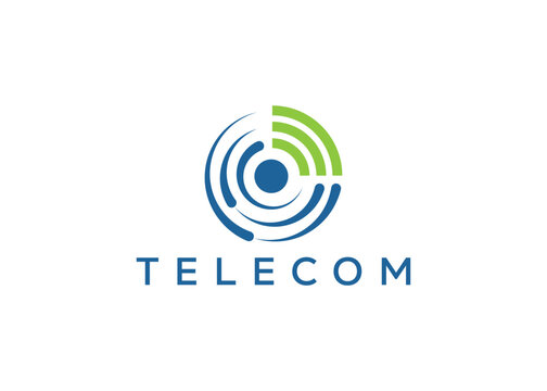 Minimalist dynamic telecom logo design vector template. Modern telecommunication logo