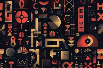 a combination of alphabets, geometric shapes influenced by culture, and language symbols that stand for language studies. 