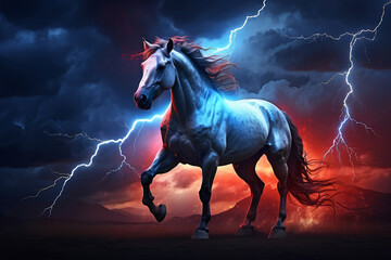 Obraz na płótnie Canvas horse with lightning background
