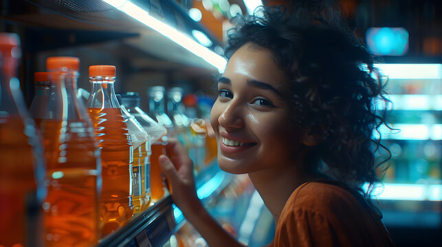 Uma bela e sorridente jovem fazendo compras em um mercado: uma homenagem ao dia mundial do consumidor, IA Generativa