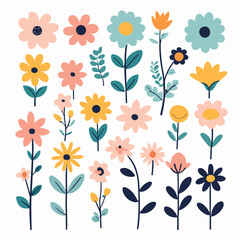 Flowers vector illustration floral set cute collection