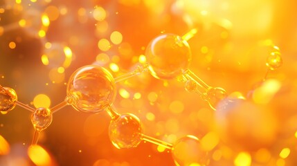 transparent ATP molecule, the energy currency of the cell, against a dynamic, orange and yellow gradient background, representing bioenergetics. 