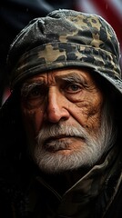 An elderly man with a gray beard wearing a hat