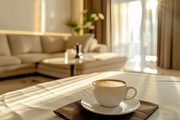 Fototapeta na wymiar Luxurious living room interior in beige and brown colors