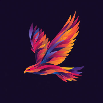 An abstract, sleek vector logo featuring a soaring hawk, symbolizing power and free spirit through clean lines and vibrant colors.