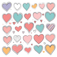 Heart shape doodles vector set romantic illustration