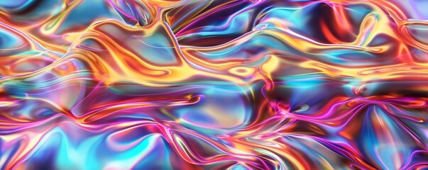Abstract colorful holographic foil background with fluid shapes and smooth waves. Сoncept for design and print for  banner, wallpaper , poster