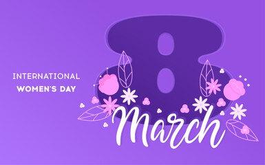 International women's day banner with flowers 8 march