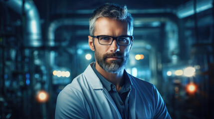 Obraz premium Person. Portrait of Bioengineer on a blurred background in the laboratory