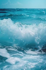 Fototapeten Ocean sea water blue waves splashing in the deep sea at sunny day © Ema