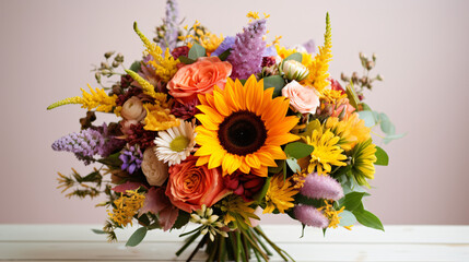 Colorfull summer bouquet with a sunflower