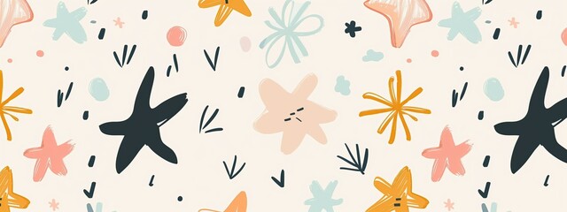 Cute baby boho seamless pattern with simple shapes and stars 