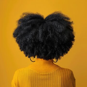 full shot big afro woman, back view