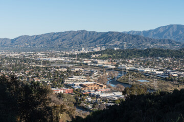 Hilltop view towards Glendale, Elysian Valley, Atwater Village and Cypress Park neighborhoods in Los Angeles California.