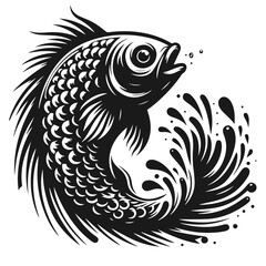 black and white fish vector