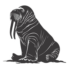 Silhouette walrus animal black color only full body