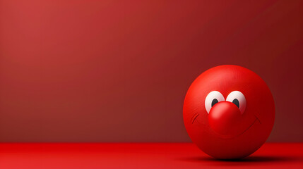 Red nose day concept banner with copy space. Red ball with eyes and nose on a red background.