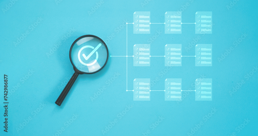 Aufkleber data check and review, data approve and check list concept, correct data.