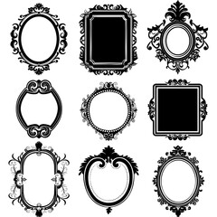 Silhouette vintage sticker label Vintage frames element for wedding invitation black color only