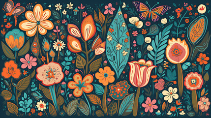 A series of spring-themed illustrations featuring vibrant