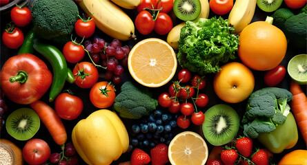 Collection of Fruits and vegetables. selection of healthy food