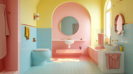 Bathroom interior in pastel colors
