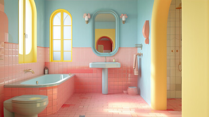 Bathroom interior in pastel colors
