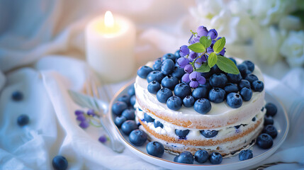 Cake decorated with blueberries
